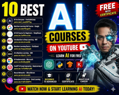10 คอร์ส AI เรียนฟรีระดับโลกที่ทุกคนเรียนได้ 10 Best FREE AI Courses on YouTube 10 คอร์ส AI เรียนฟรีระดับโลกที่ทุกคนเรียนได้ อ.ดร.ต้นรัก ะวัชชัย สุขสีดา